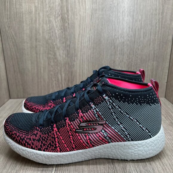 Skechers Burst Sweet Symphony Sneakers Womens 9.5 Lace Up Knit Mesh Black Pink - Picture 2 of 12